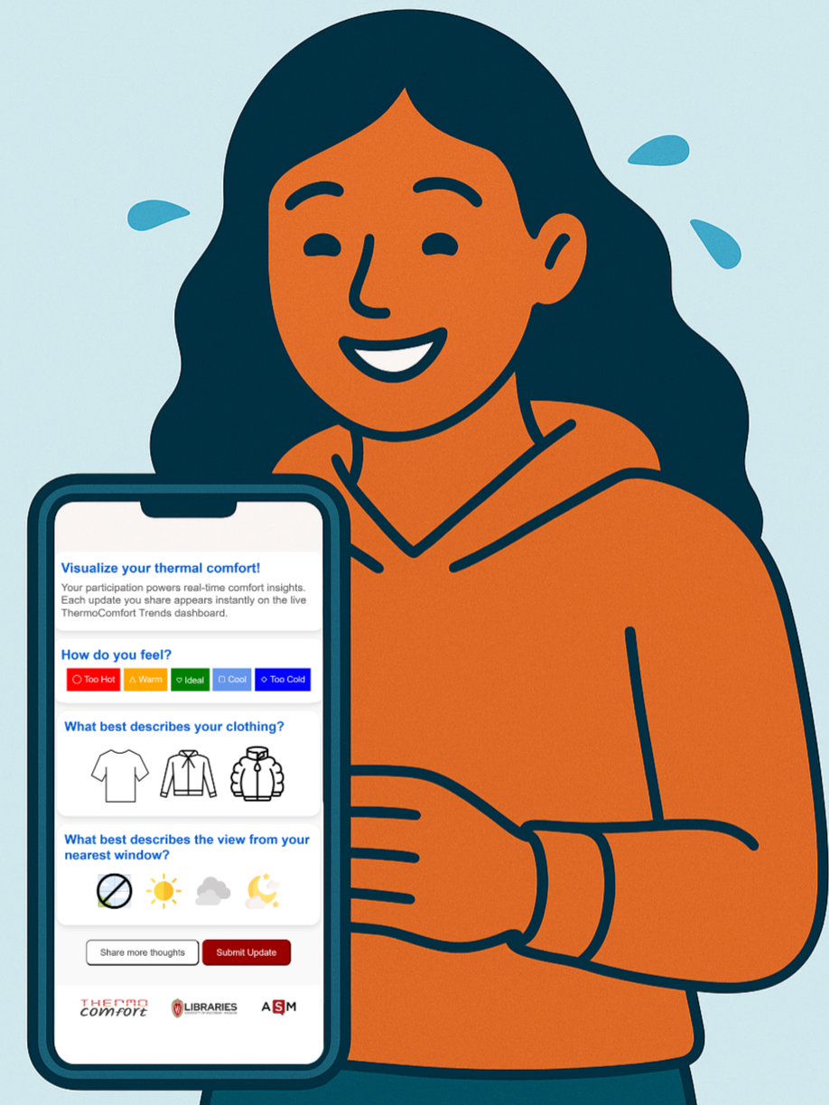 Happy student using ThermoComfort on phone