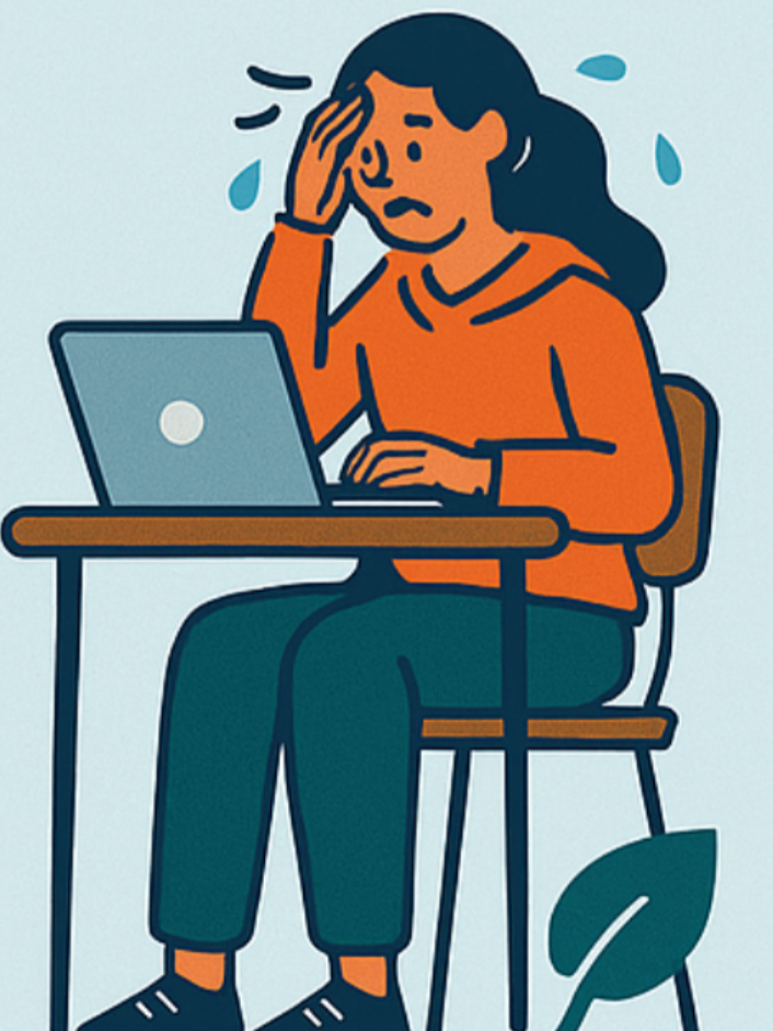 Student sweating while studying